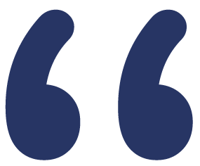 TraumaSolutions Large, dark blue, stylized opening quotation mark symbol on a light background.